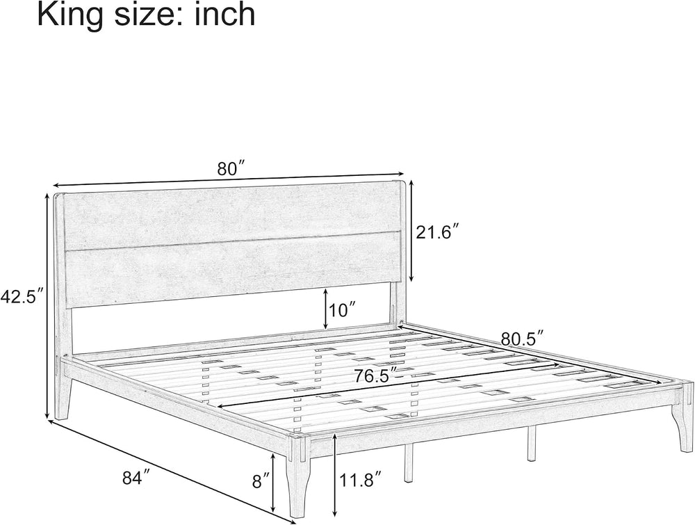 Merax King Size Bamboo Platform Bed Frame with Tall Headboard, Brown