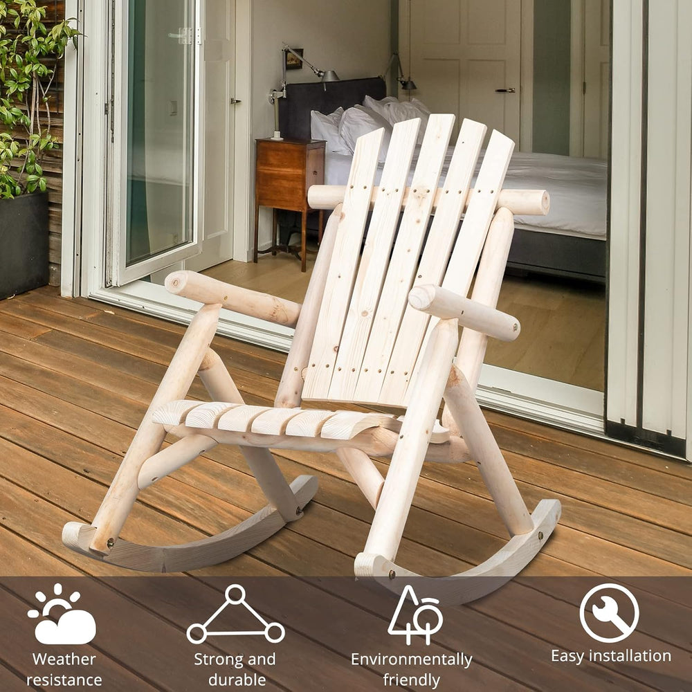 Outvita Wooden Rocking Chair, Fir Log Adirondack Rocker(Natural Finish)