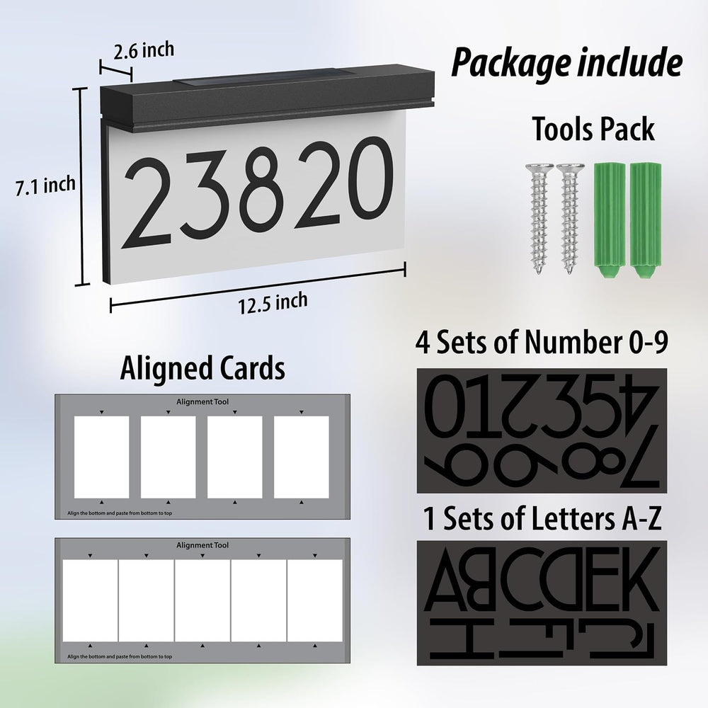 Solar Address Sign, Lighted House Numbers for Outside Waterproof