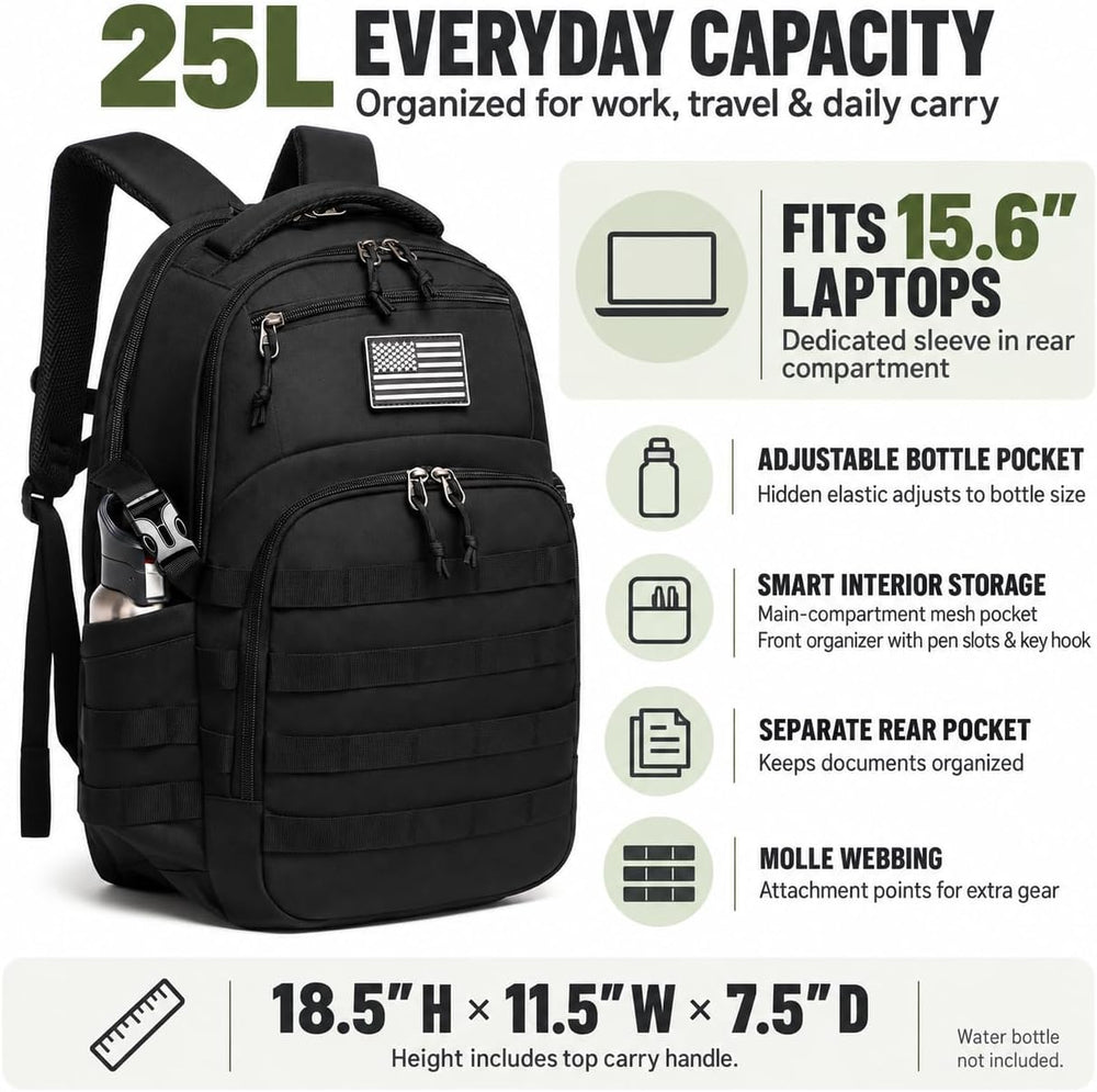 Wotony Military tactical backpack, backpack for men black small tactical assa...