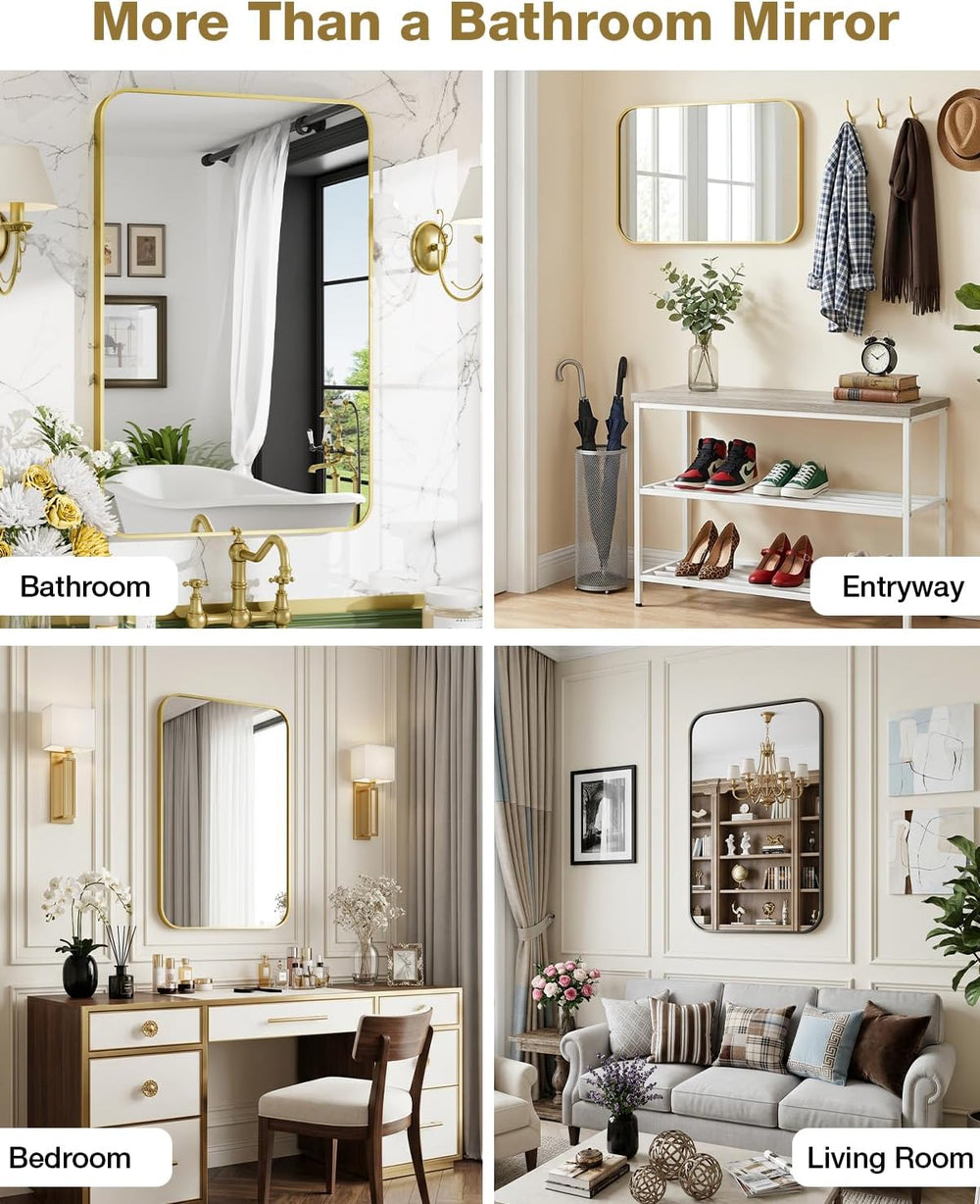 24"x36" Brushed Gold Bathroom Mirror, Rectangle Vanity Mirror for O...