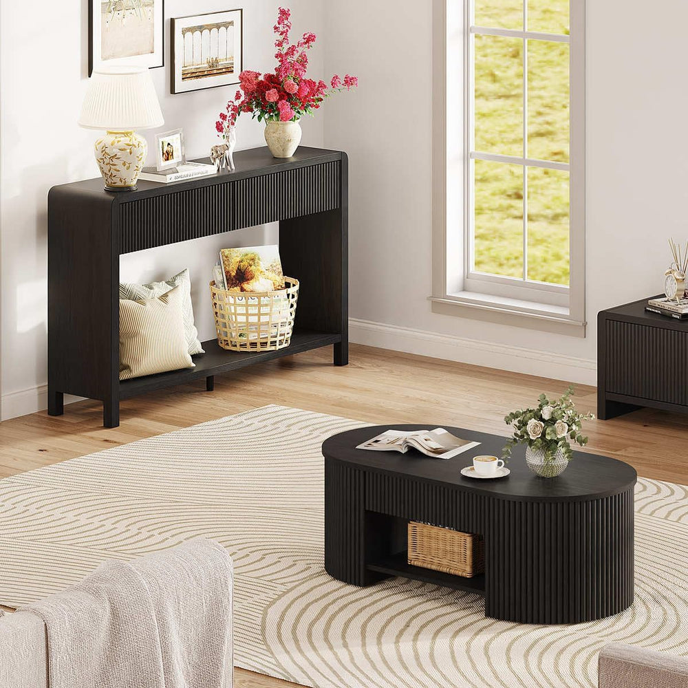 FATORRI Coffee Table for Living Room Storage, Modern Wood Fluted Center Table...