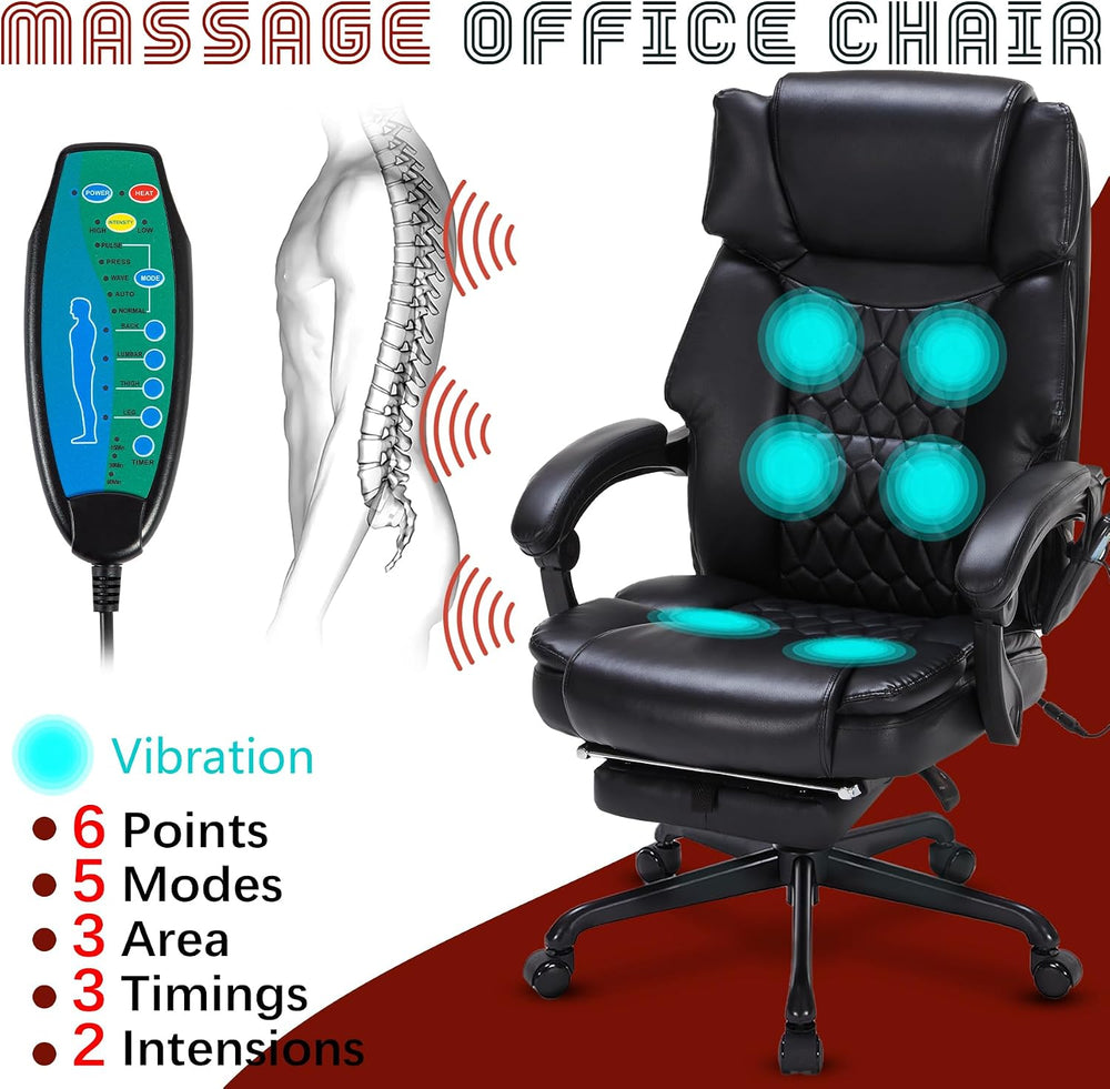 Massage Office Chair with Foot Rest 6 Points Vibration and Heat Home Office D...