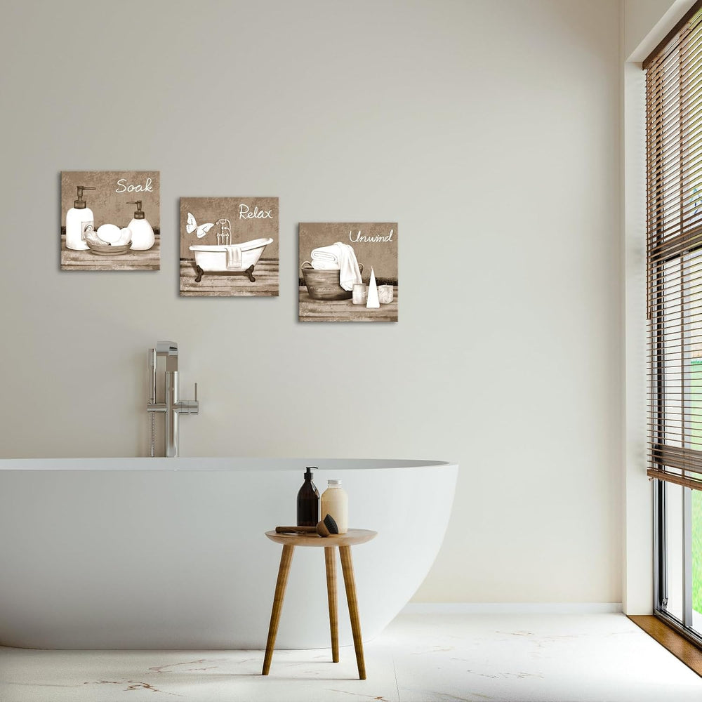 RnnJoile Beige Bathroom Pictures Wall Art Bathtub Spa Painting Prints Decorat...