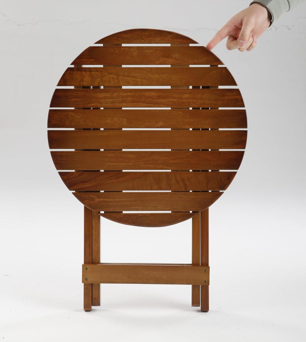 Outdoor Small Table, Round Folding Wooden Patio Side Table Furniture End Tabl...
