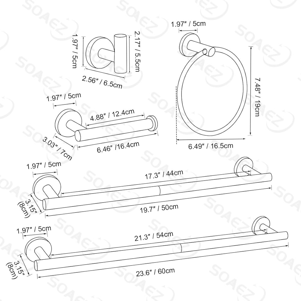 6 Pieces Matte Black Towel Bar Bathroom Hardware Set, 23.6Inch Matte Black Ba...