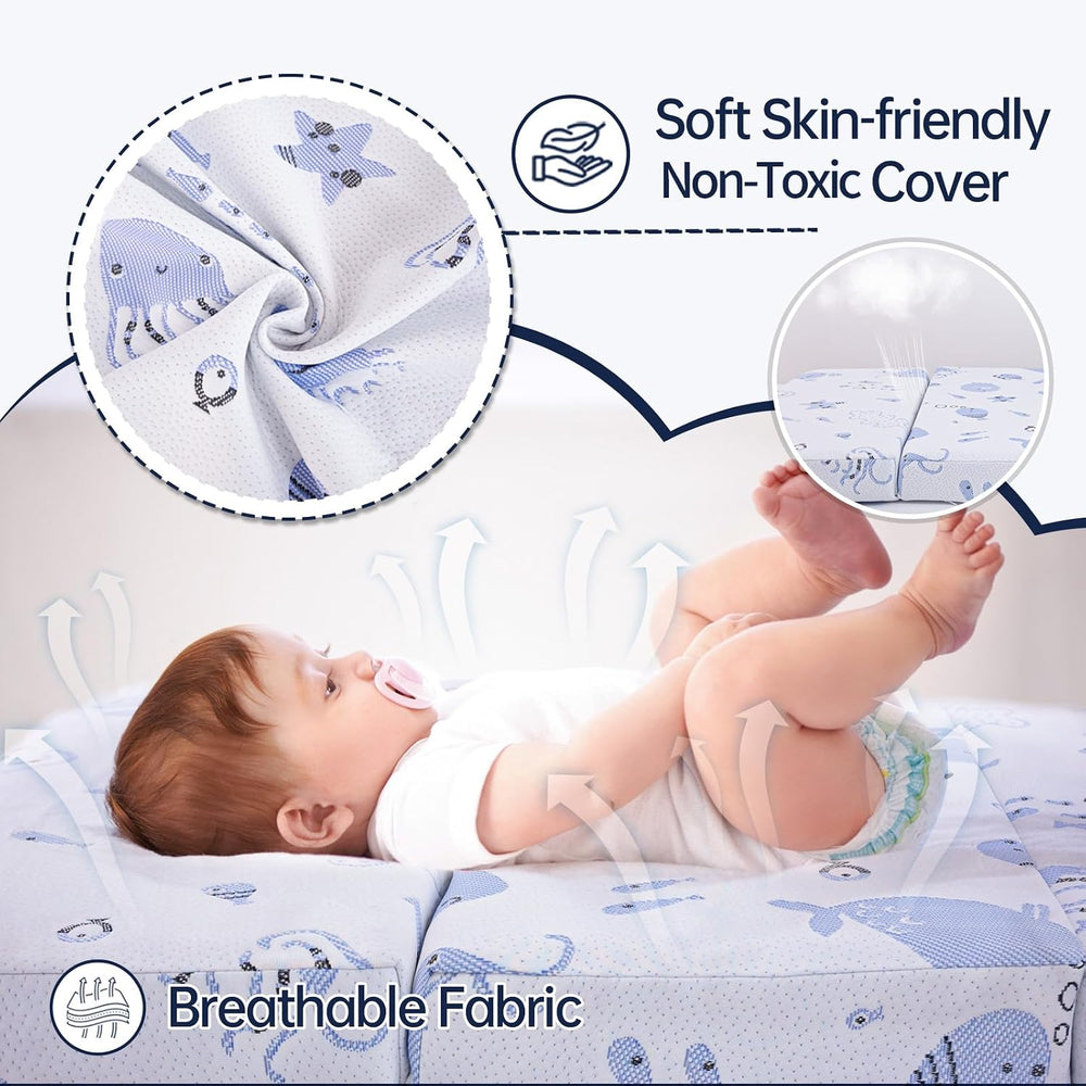 Trifold Pack and Play Mattress,Dual Sided Soft & Firm Memory Foam