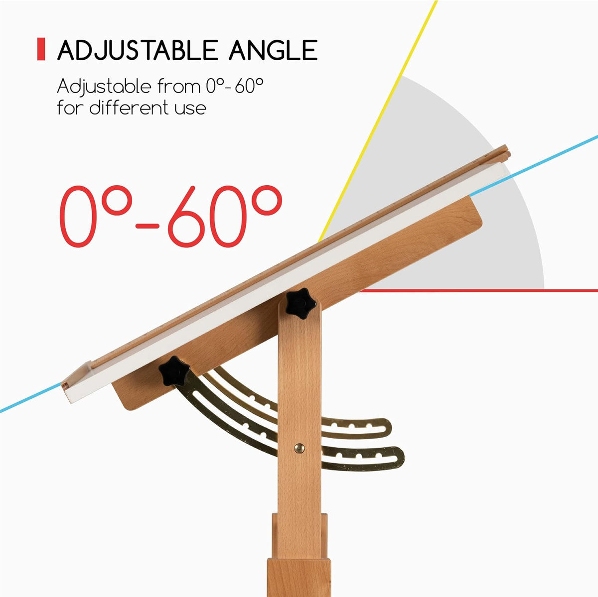 meeden white adjustable drafting table: 35.5" x 23.5", side view
