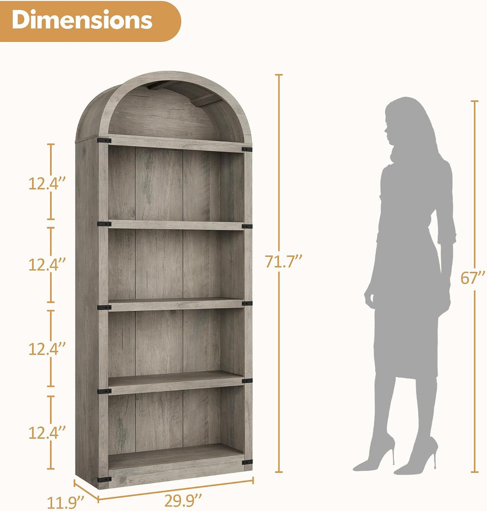 GarveeHome Bookcase 5 Shelf Arched Bookshelf 71.65 in Tall Bookcase Farmhouse...