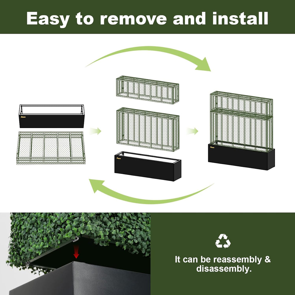 Artificial Boxwood Hedge Wall with Black Steel Planter Box