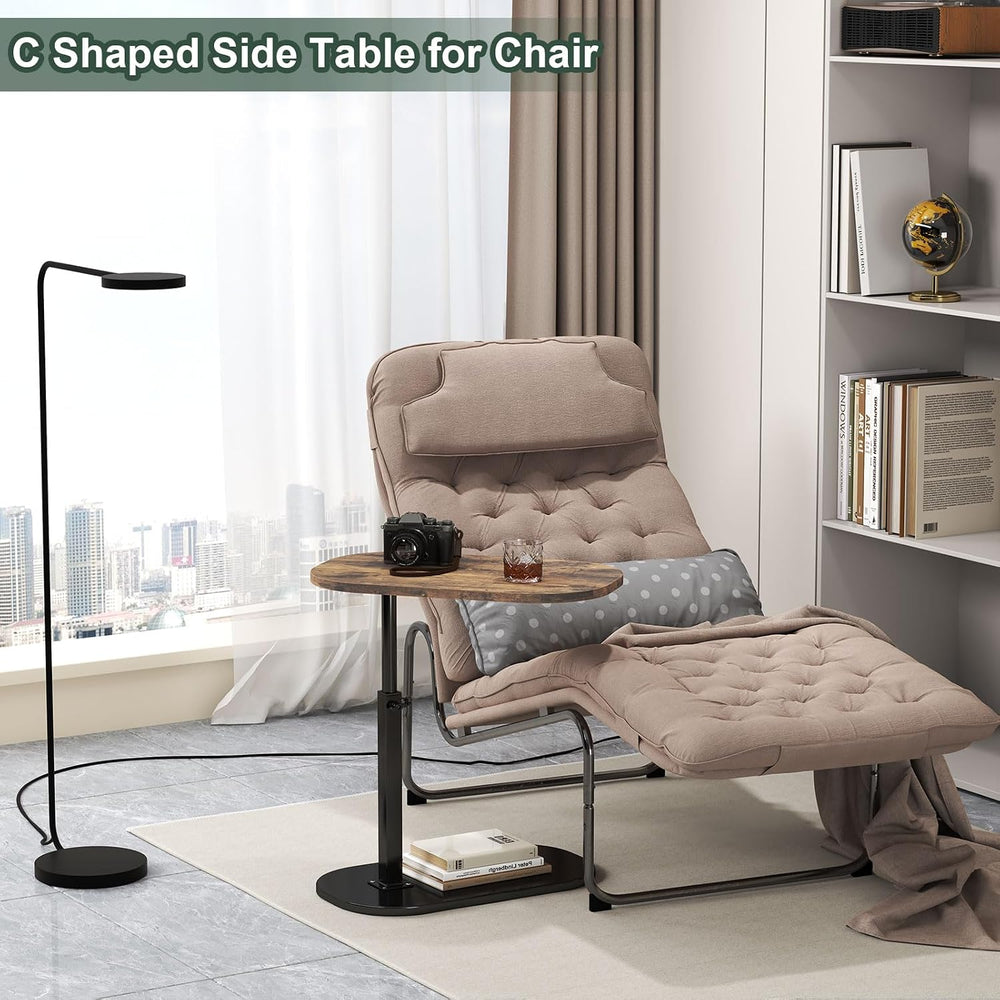 C Shaped Side Table, Adjustable Height C Shaped End Table, 360°Swivel Couch S...