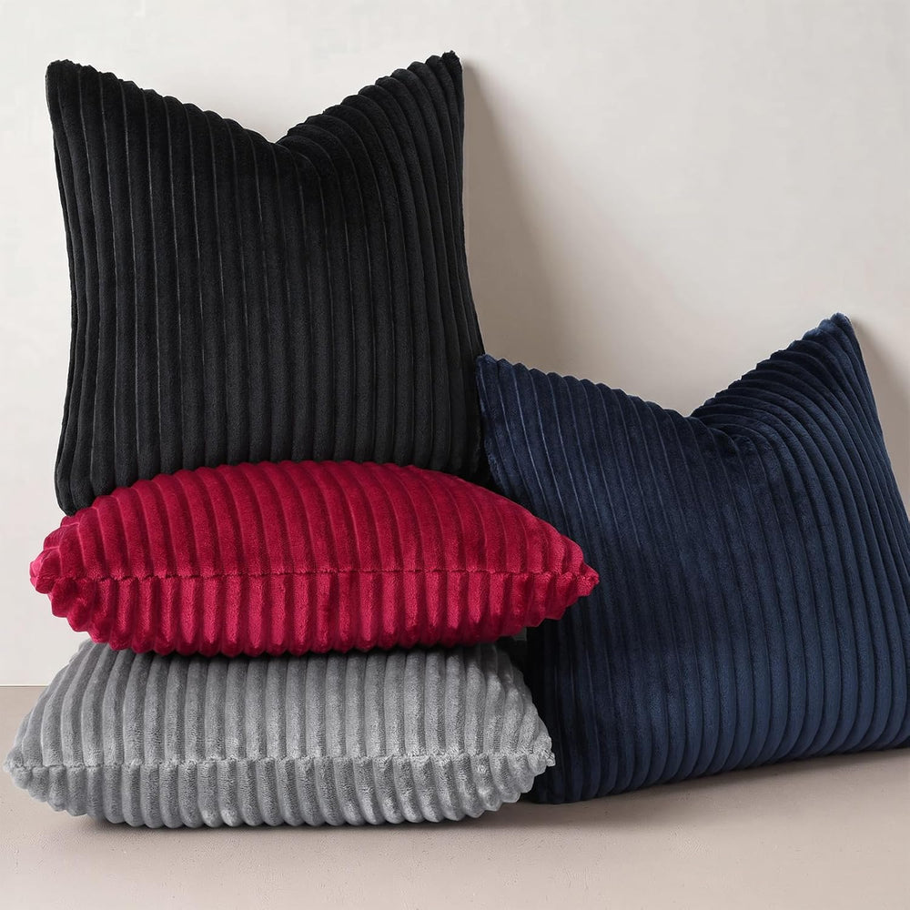 Simmore Fall Soft Black Flannel Throw Pillow Covers 26X26 Set of 2
