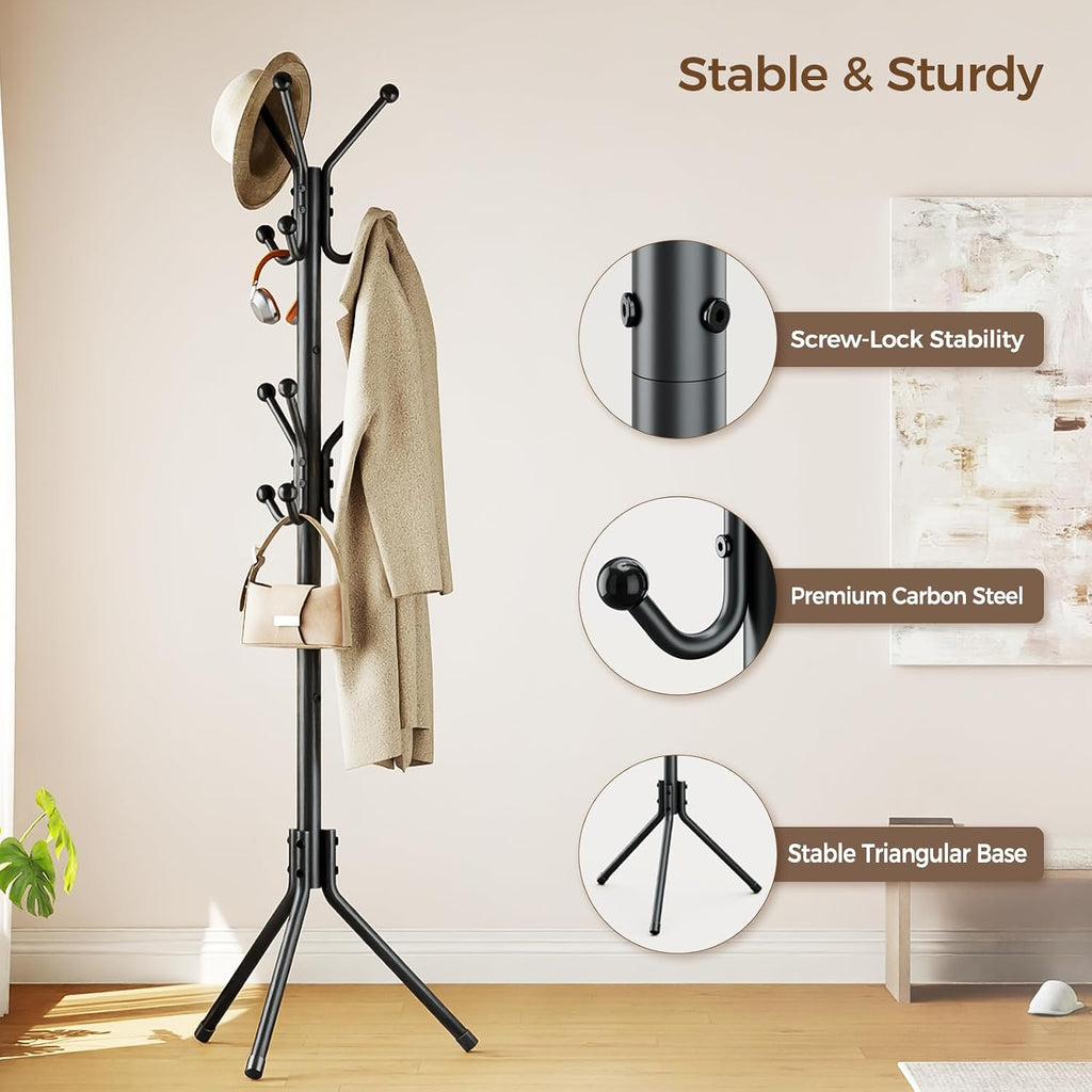 HYSEYY Coat Rack Freestanding,Metal Coat Tree for Entryway with 12 Hooks