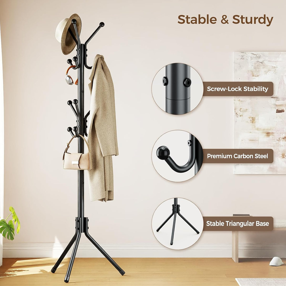 HYSEYY Coat Rack Freestanding,Metal Coat Tree for Entryway with 12 Hooks