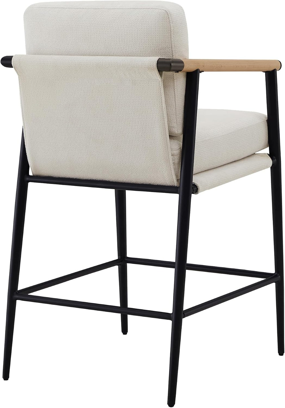 Watson & Whitely Mid Century Modern Barstools Set of 2, Fabric in Beige