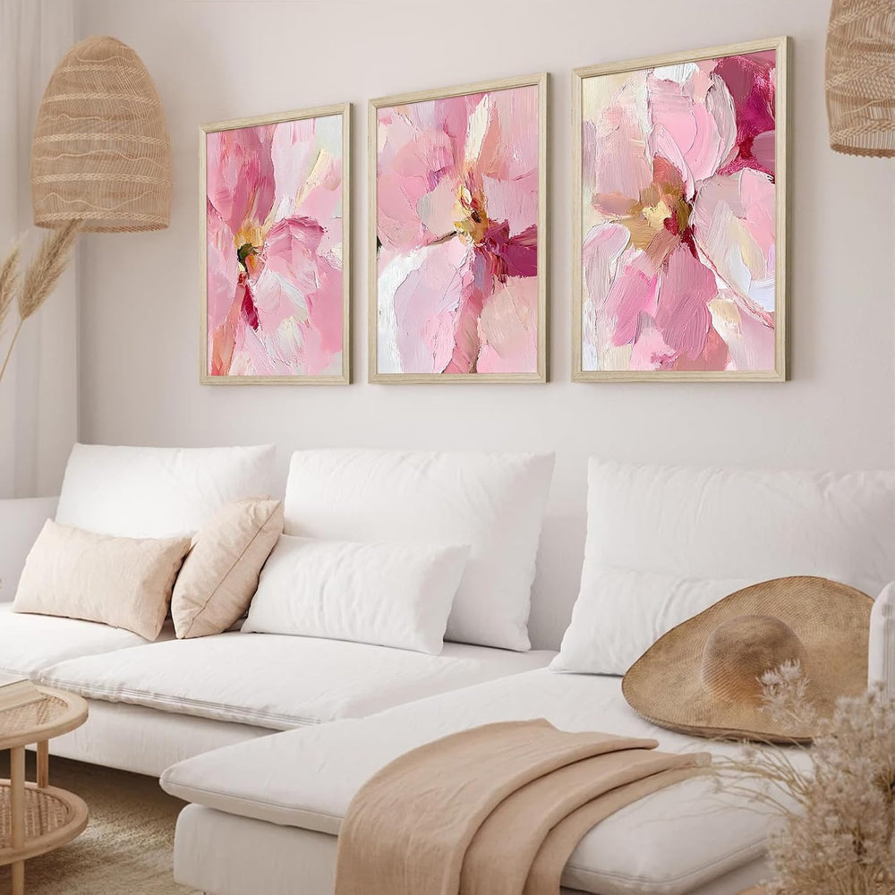 Abstract Floral Wall Art Pink Flower Canvas Pictures Modern Wall Decor Blush ...