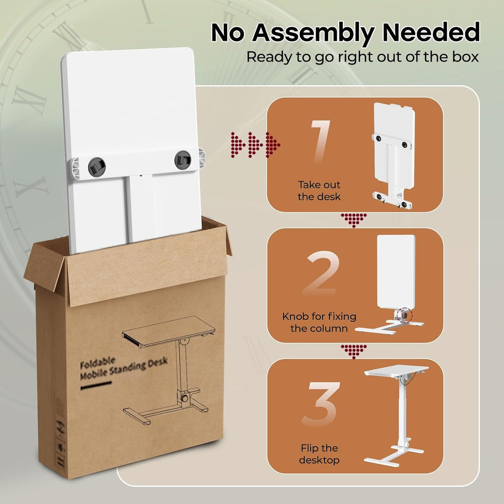 27" Foldable Mobile Standing Desk, No-Assembly Needed, White