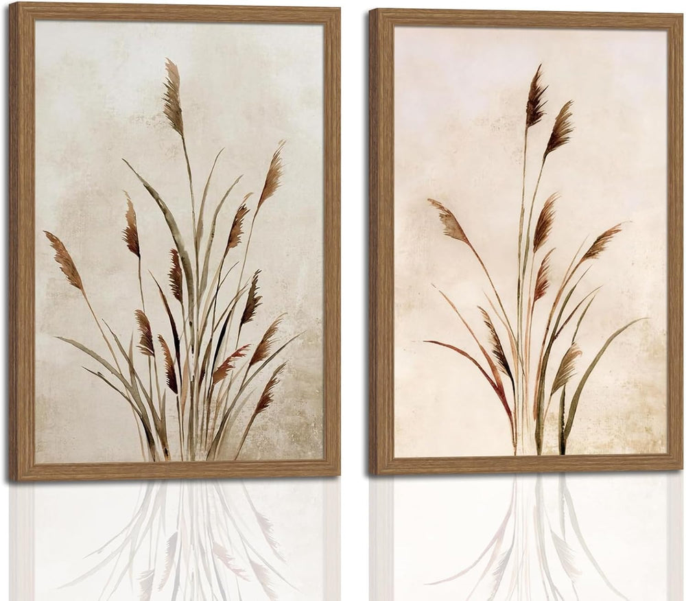 2 Pcs Framed Reed Wall Art, 12x16 Inch Boho Botanical Canvas Wall Decor, Mini...
