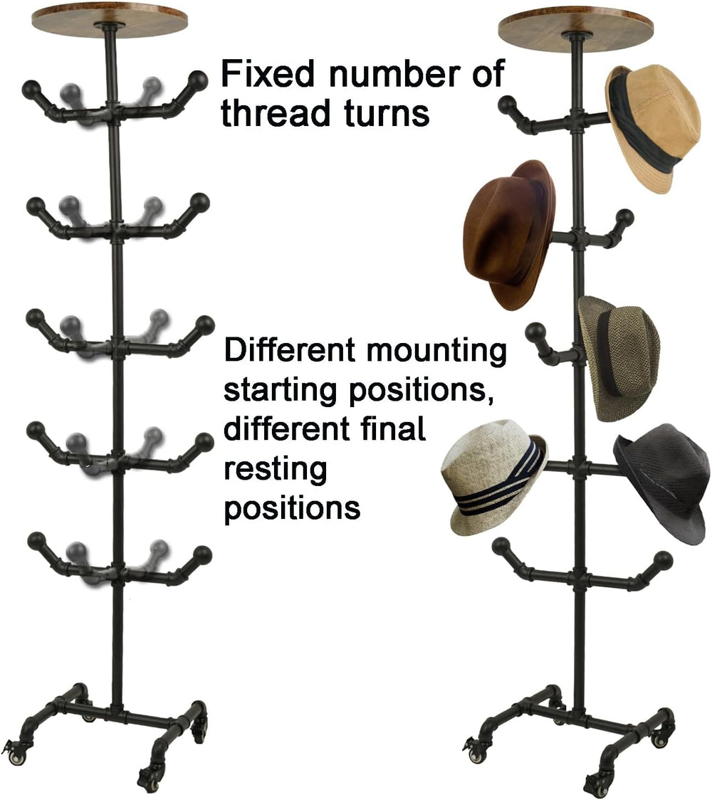 uyoyous Industrial Standing Hat Rack on Wheels with 10 Hooks