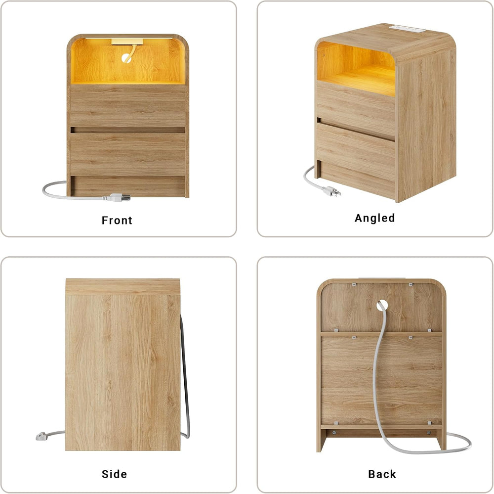 18"W 2 Drawer Nightstands Set of 2 with Charging & RGB LED Light