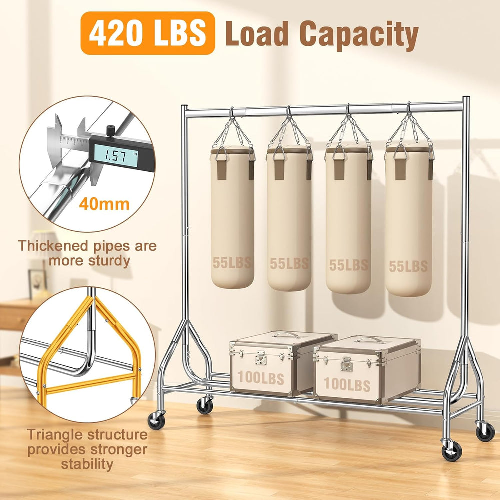 EAGMAK Heavy Duty Clothes Rack Load 420 LBS, Rolling Garment Rack with Lockab...