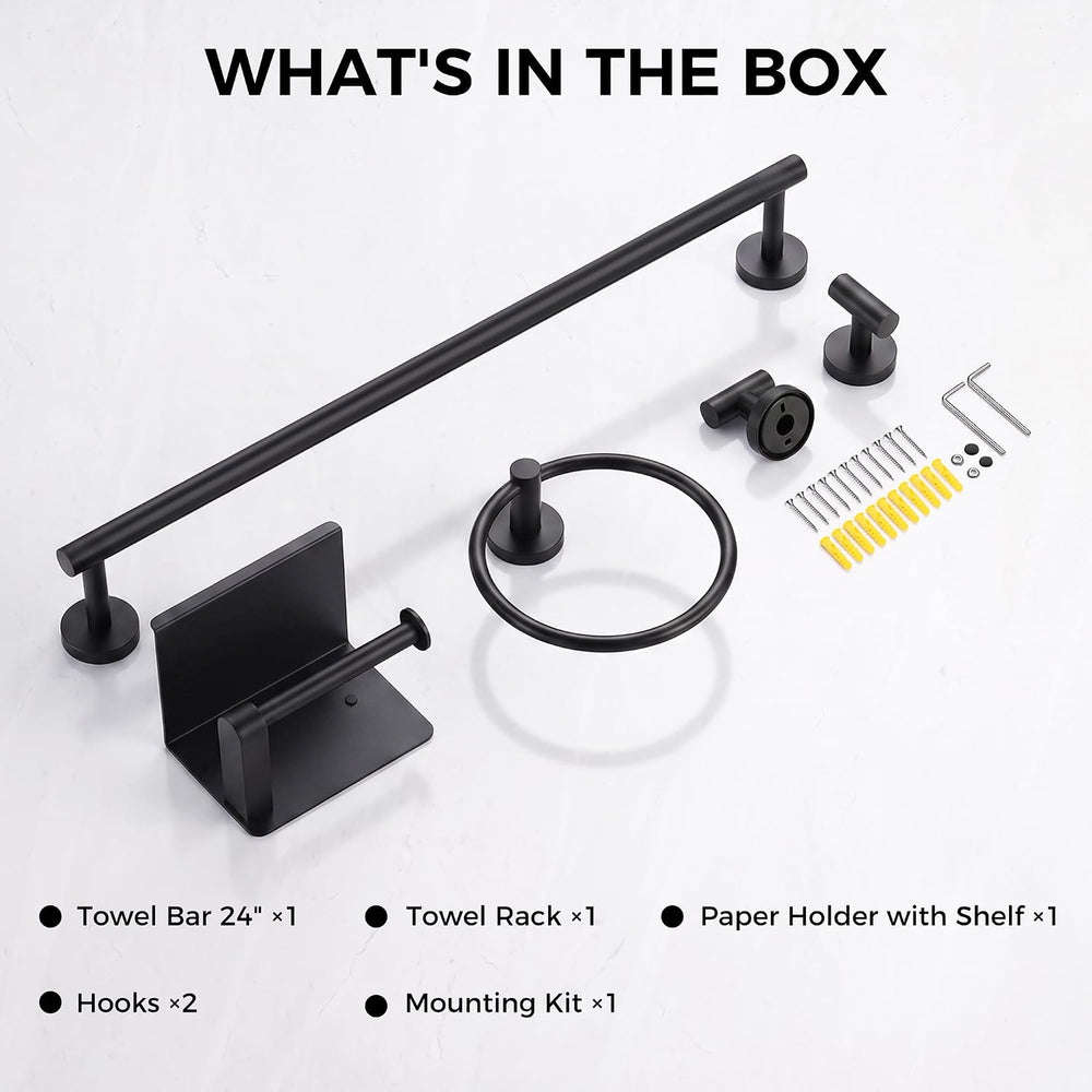 5-Piece 23.6 Inch Matte Black Bathroom Hardware Accessories Set