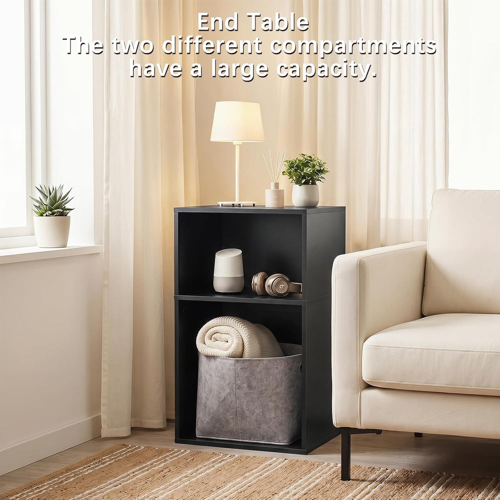 YAHARBO 2 Cube Bookshelf, Black Record Player Stand with Vinyl Storage Up to ...