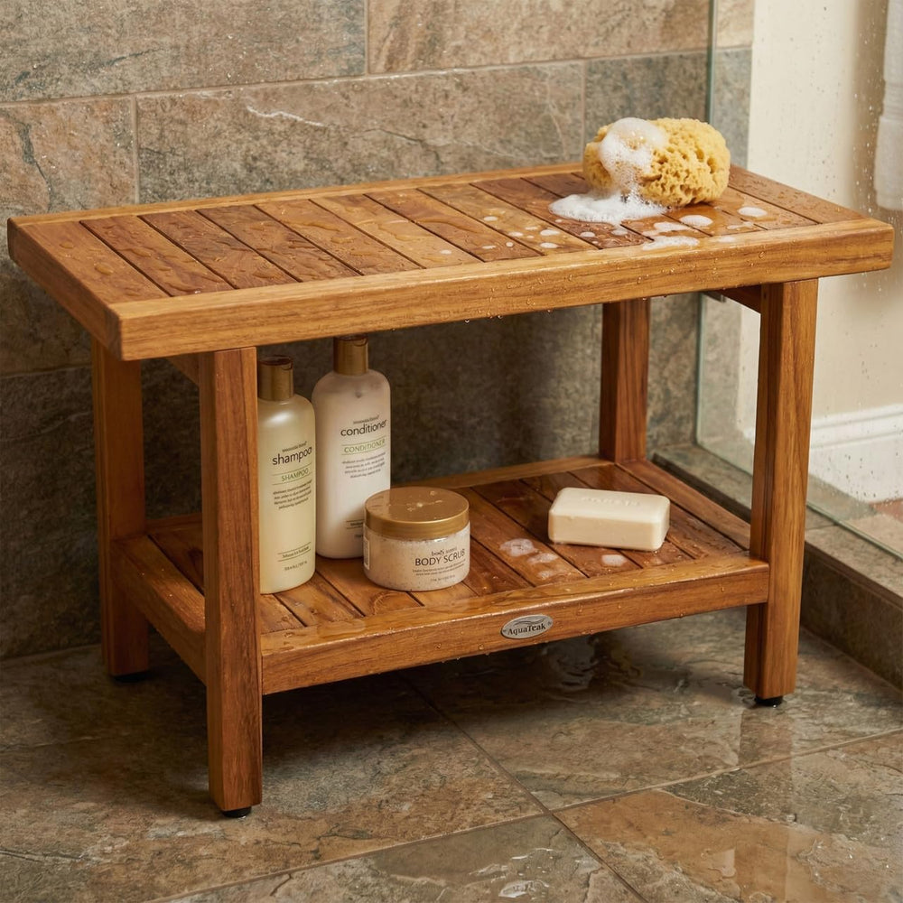 The Original 30" Spa Teak Shower Bench with Shelf