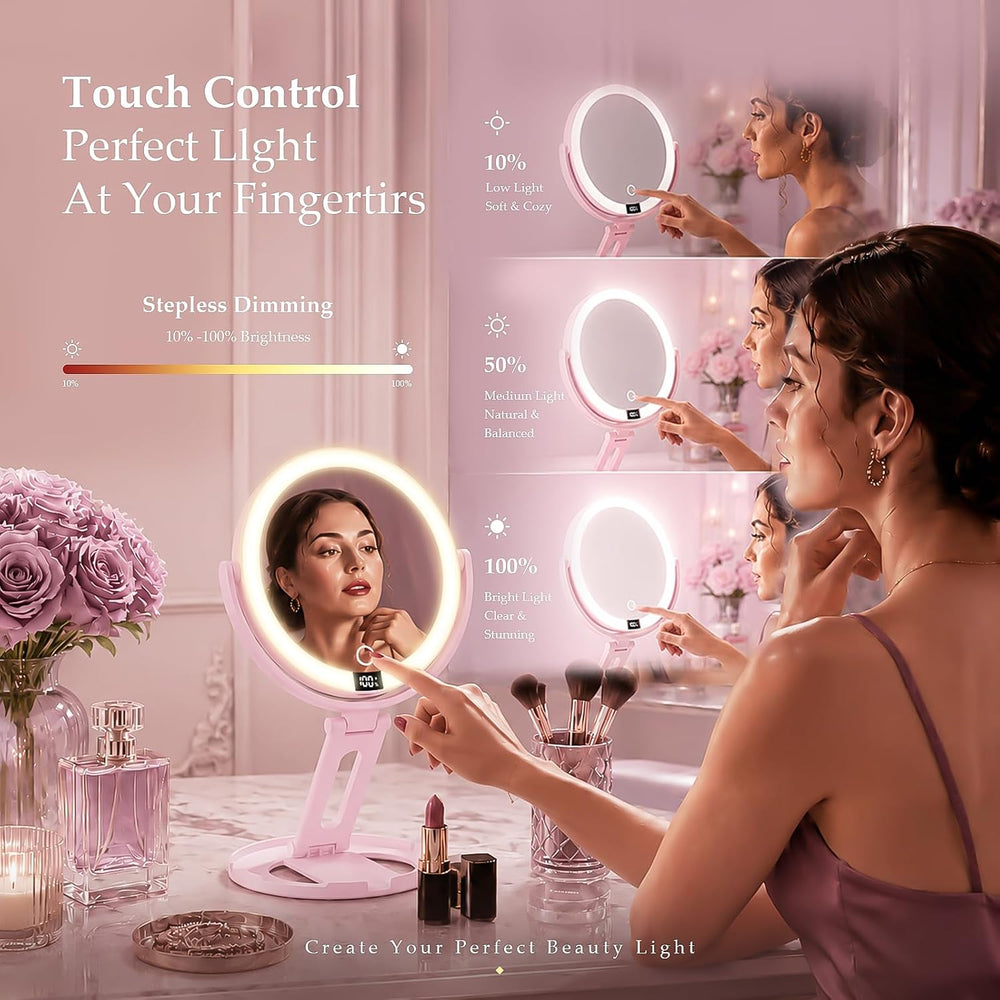 Travel Makeup Mirror with Lights, 1X/30X Double-Sided Magnifying Mirror