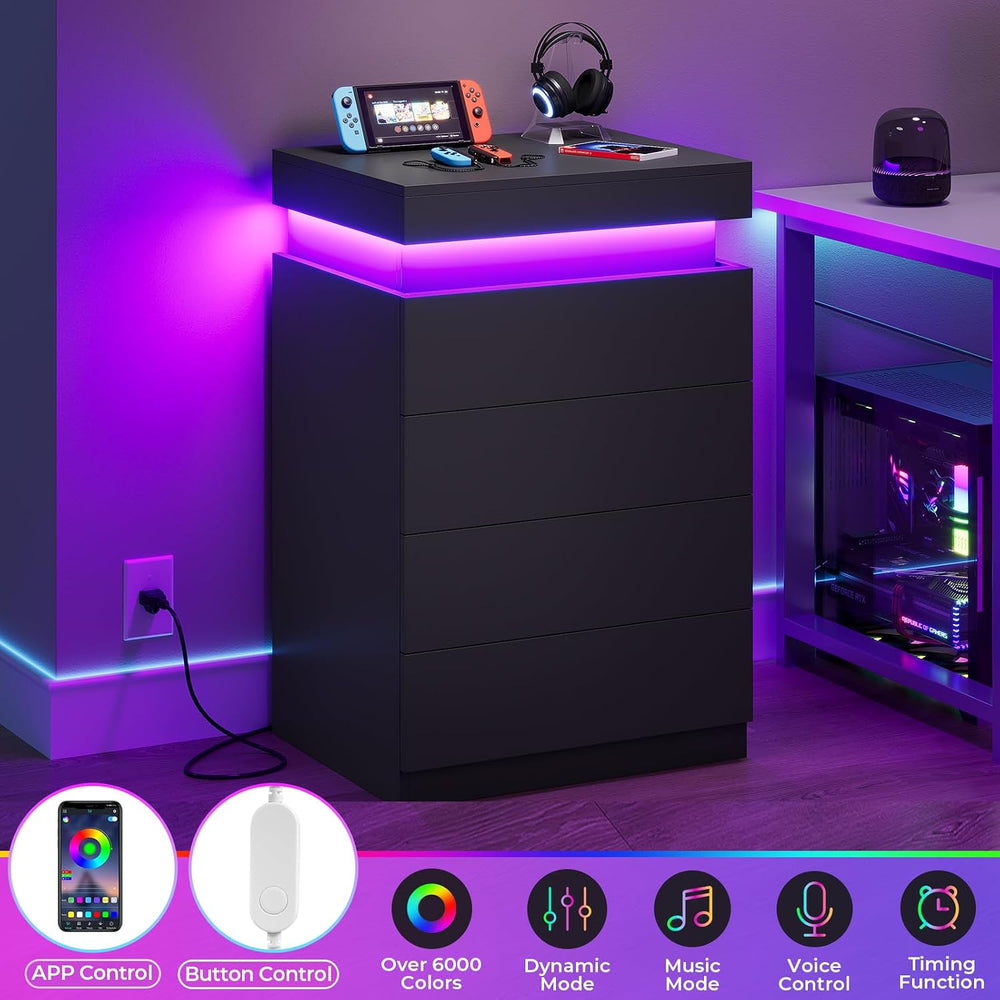 ADORNEVE Black Large Modern Night Stand Set of 2