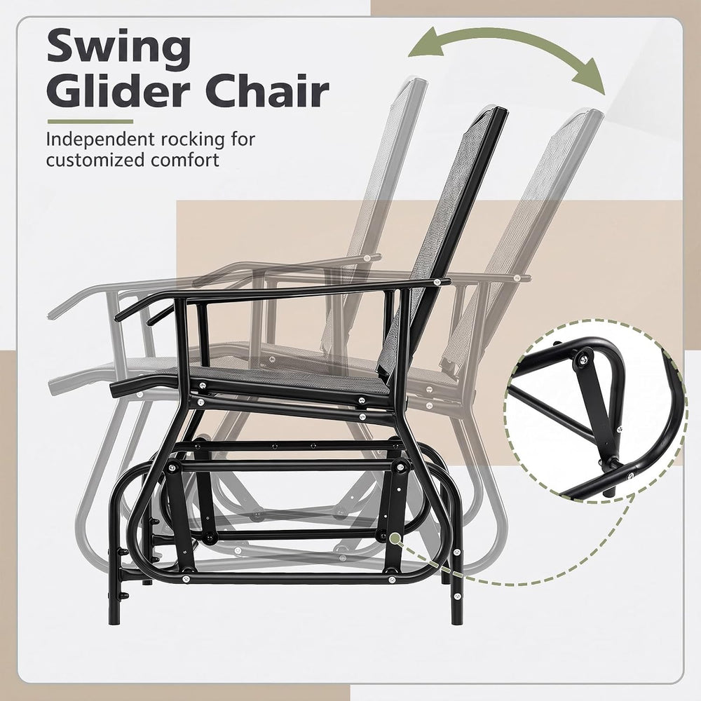 GIANTEX Outdoor Glider Chairs with 2-Tier Center Table, 2-Person Loveseat