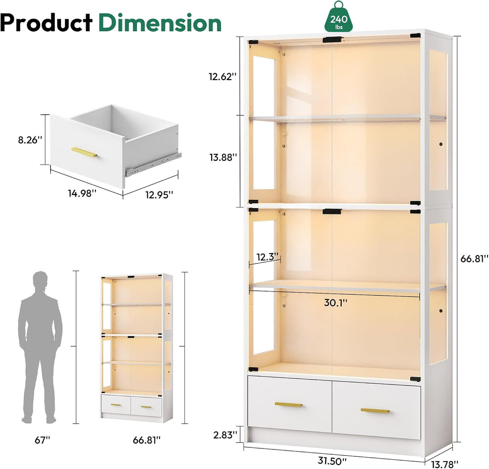 Lamtor 67" Glass Display Cabinet for Purses & Jewelry | White