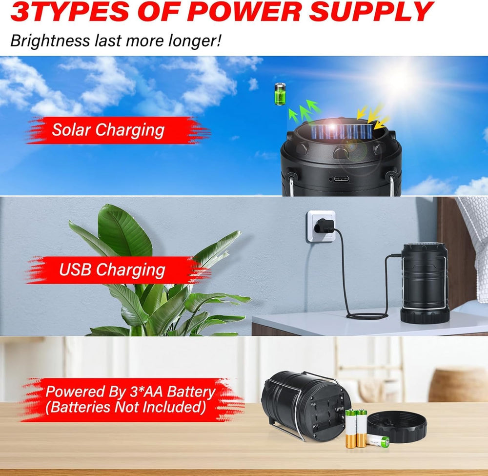 4-Pack Solar Camping Lanterns,Rechargeable LED with USB/Solar/AA Battery,Magn...