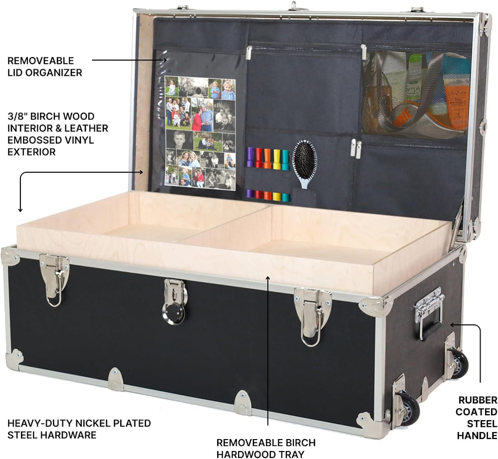 Rhino Large Essential Trunk with Wheels, Tray & Lid Organizer for Camp