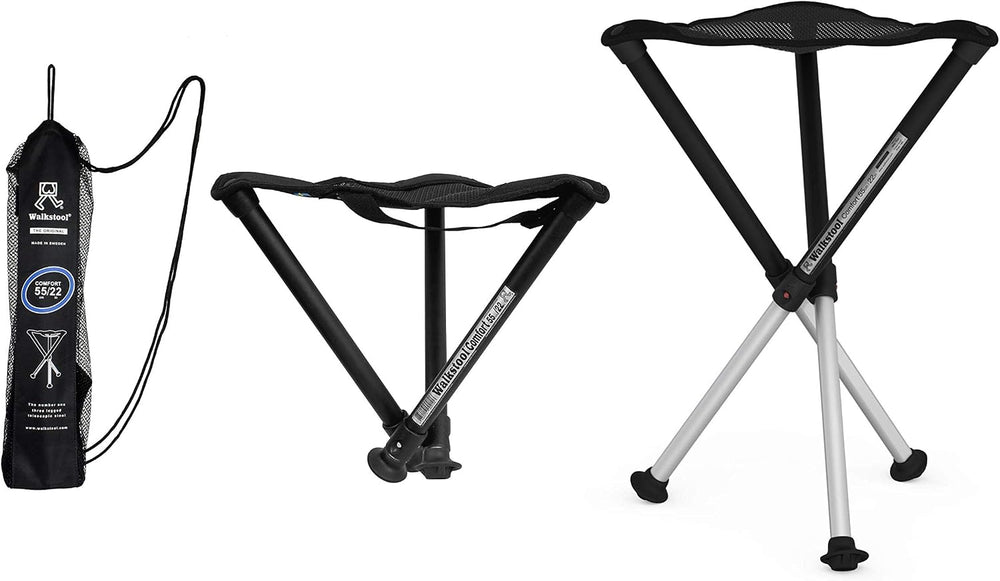 Walkstool - Comfort Model - Black and Silver - 3 Legged Folding Stool in Alum...
