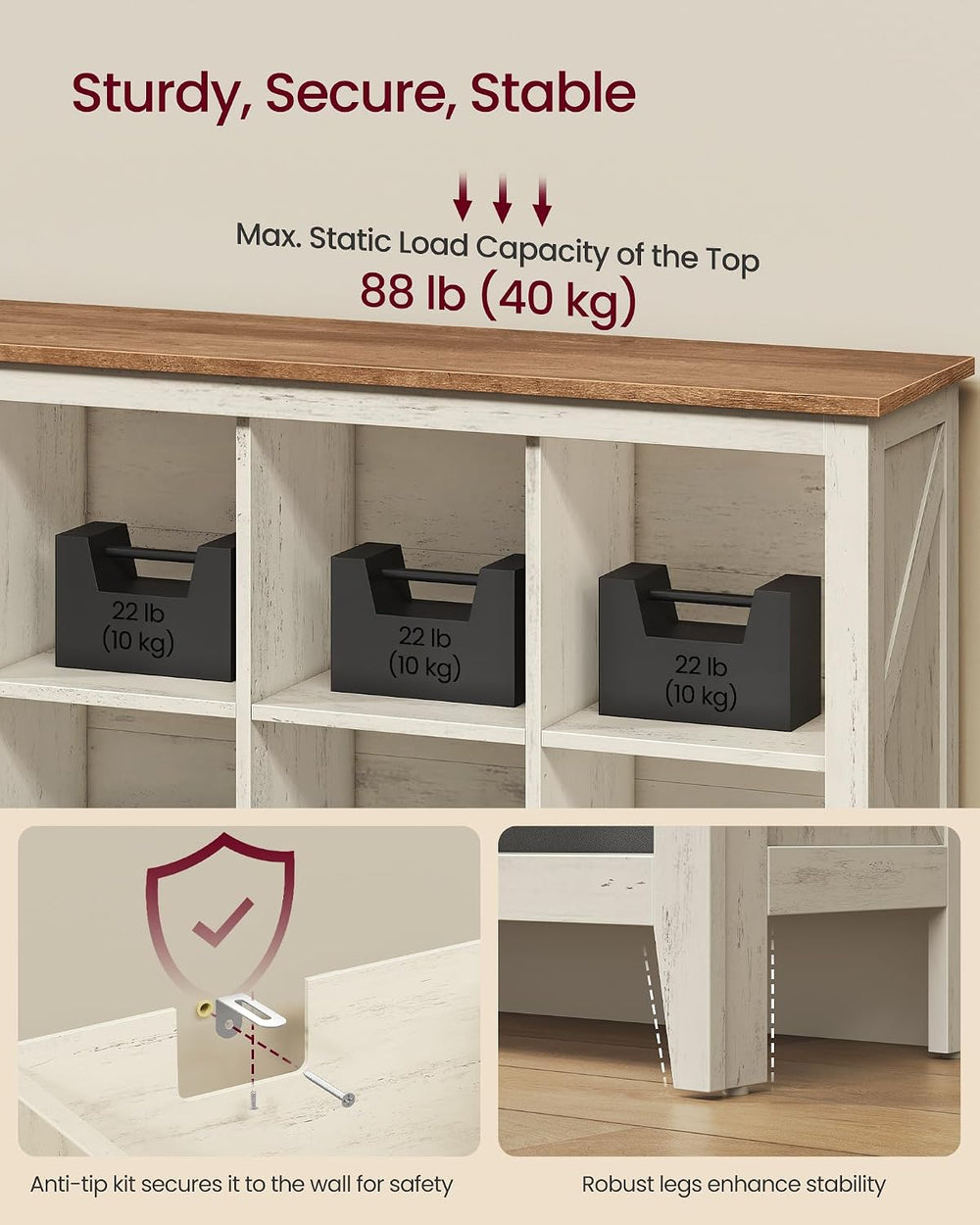 VASAGLE Farmhouse Bookshelf, 6-Cube Storage Organizer with Legs