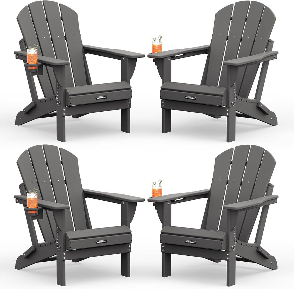 MUCHENGHY Folding Adirondack Chairs Set of 4, HDPE Patio Chair, Grey
