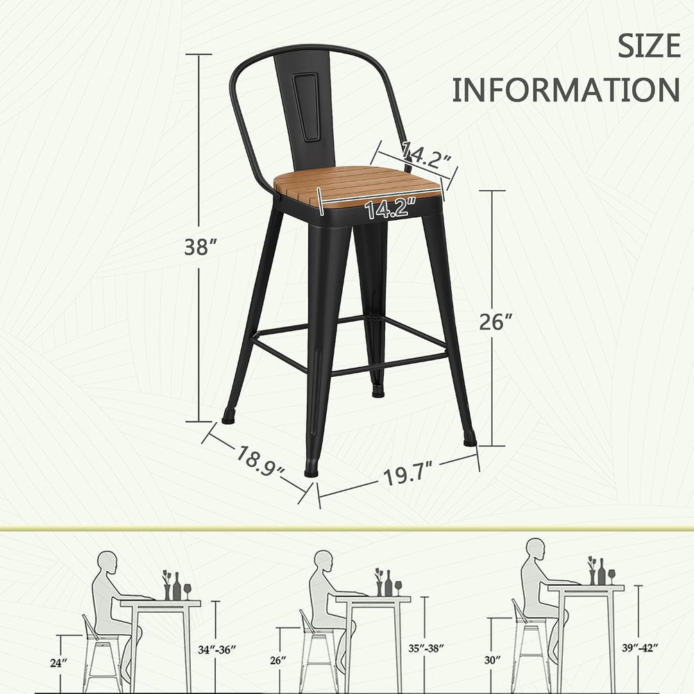 Outdoor Metal Bar Stools Set of 4,26 inch Barstools Counter Height Bar Stool ...