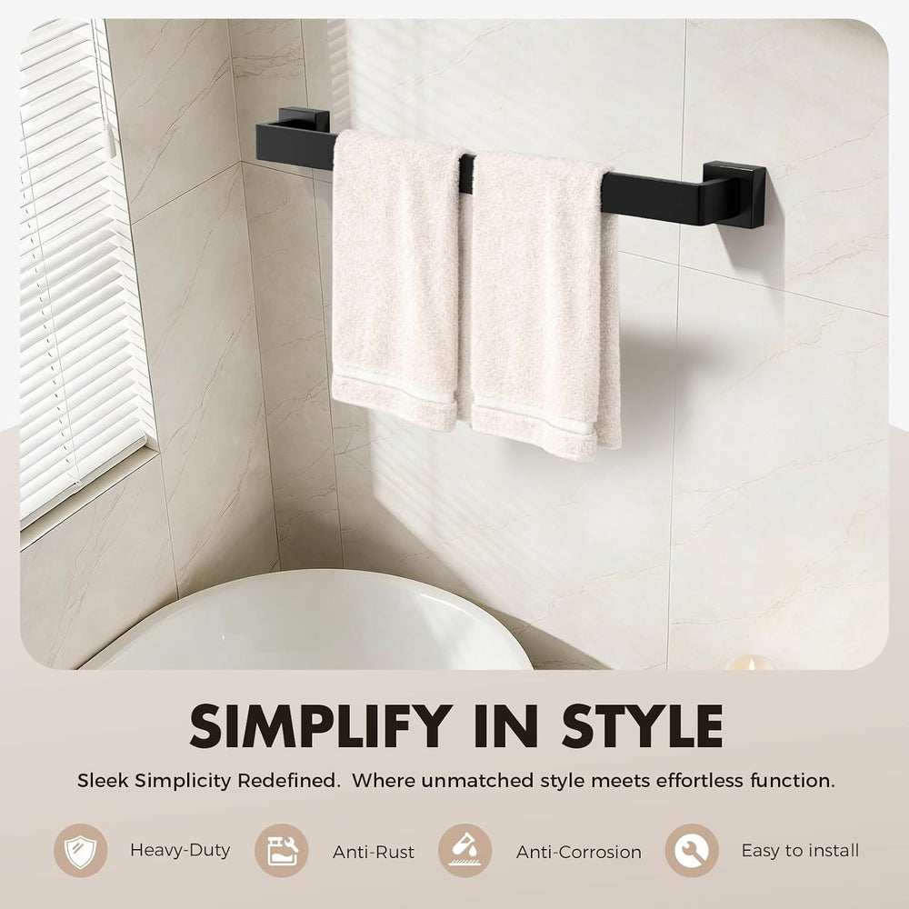 10-Pieces Matte Black Bathroom Accessories Set, 24 Inch Bath Towel Bar Set