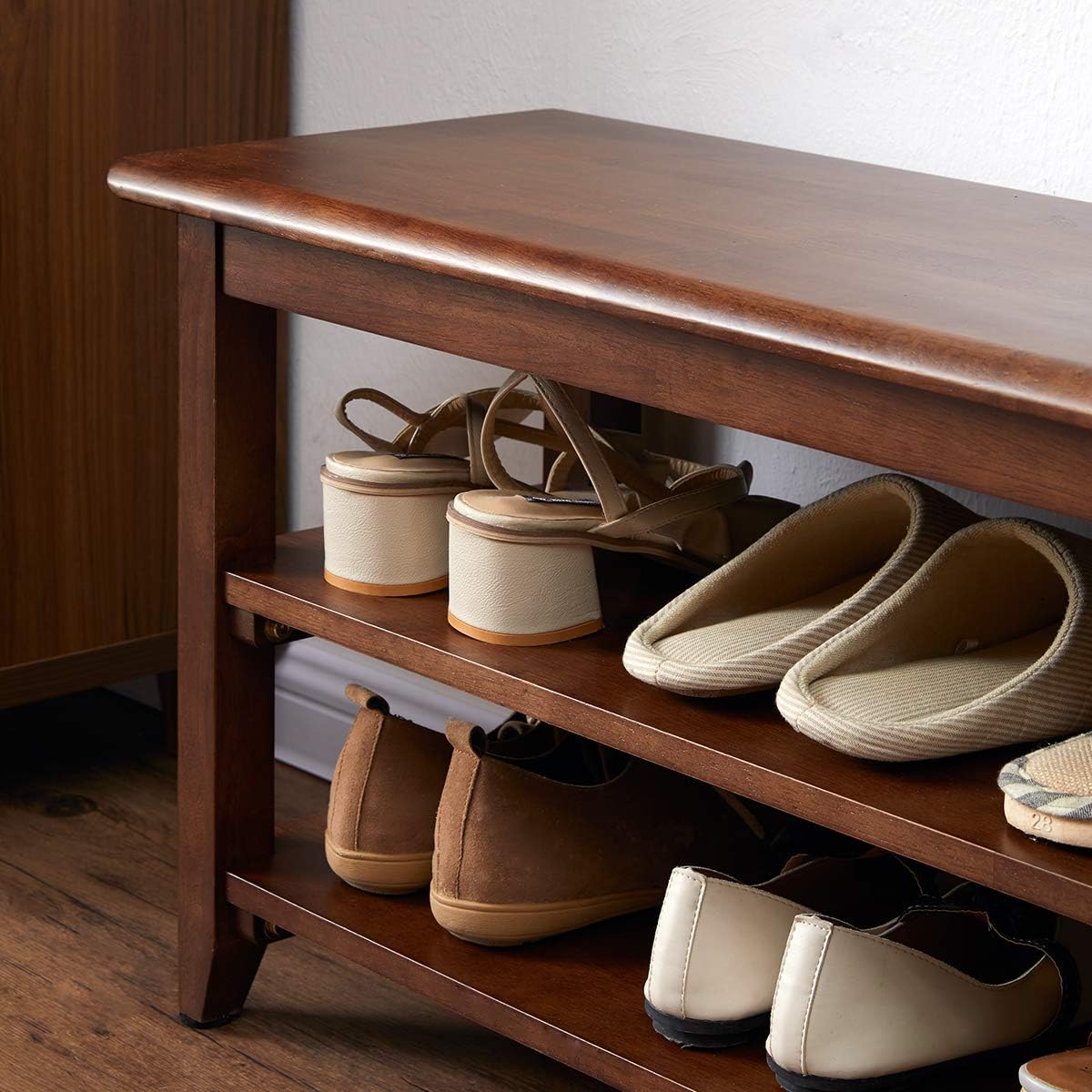 XKZG Shoe Rack Bench Wooden Shoe Storage Bench Rustic Solid Wood Entryway Bench (Brown,31.5")