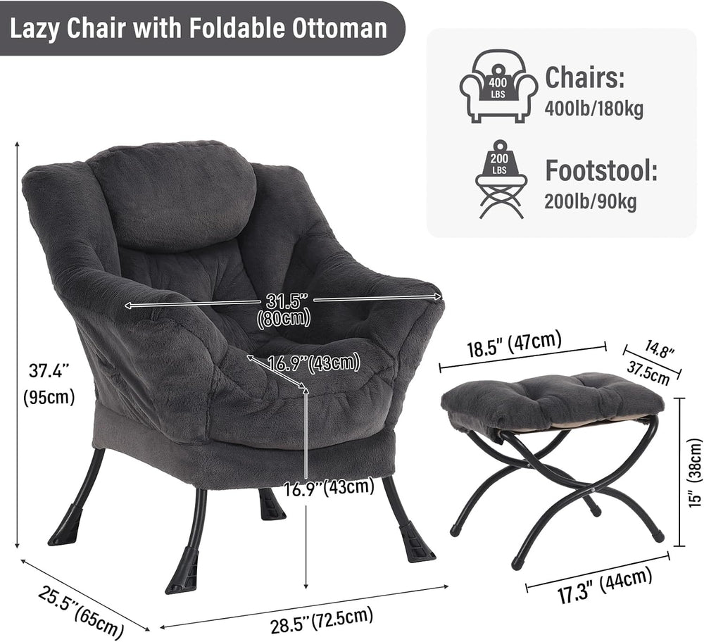 Furlide Lazy Chair with Ottoman, Soft Comfy Chair for Bedroom, Navy