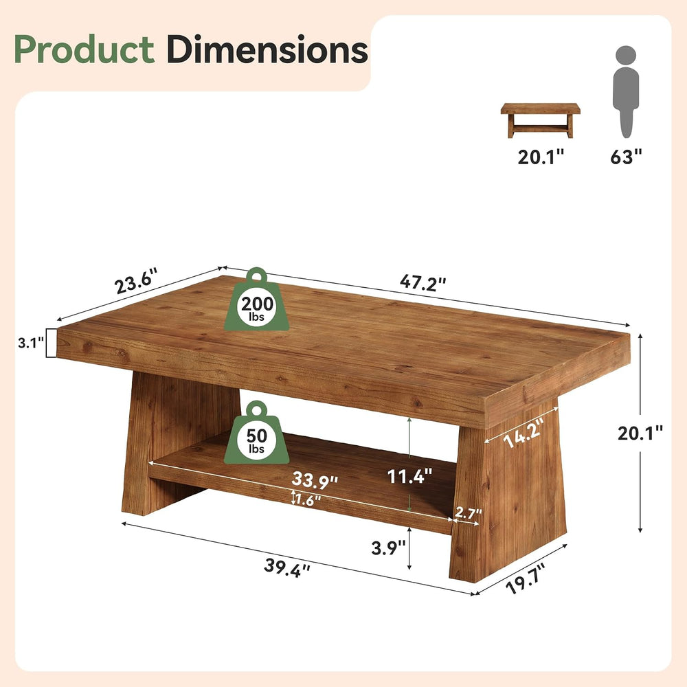 47" Farmhouse Solid Wood Coffee Table for Living Room