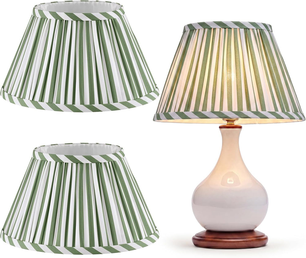 VIHOSE 2 Pack Striped Pleated Lamp Shades, Green, 5.5 x 10 x 7 in