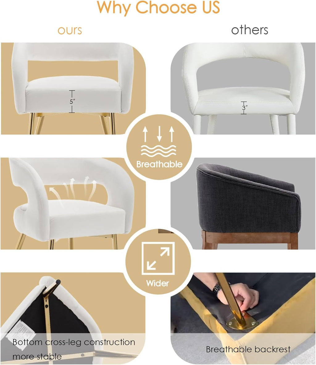 Hyfirm White and Gold Dining Chairs Set of 6, Upholstered Velvet Barrel Dining Room Chairs Luxury Modern Comfy Armchairs for Kitchen Recepition Restaurant
