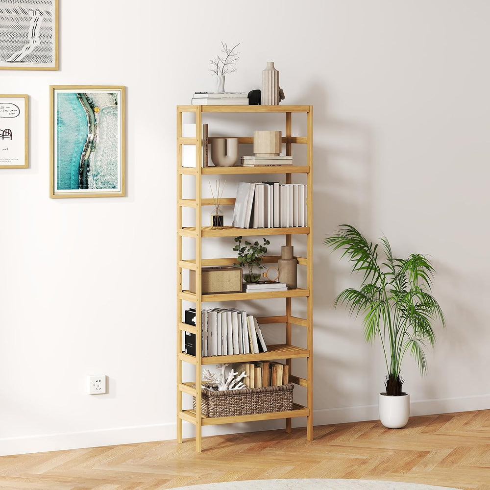 Bamboo Rack, Adjustable Bamboo Shelf, Bathroom Living Room, 6-Tier