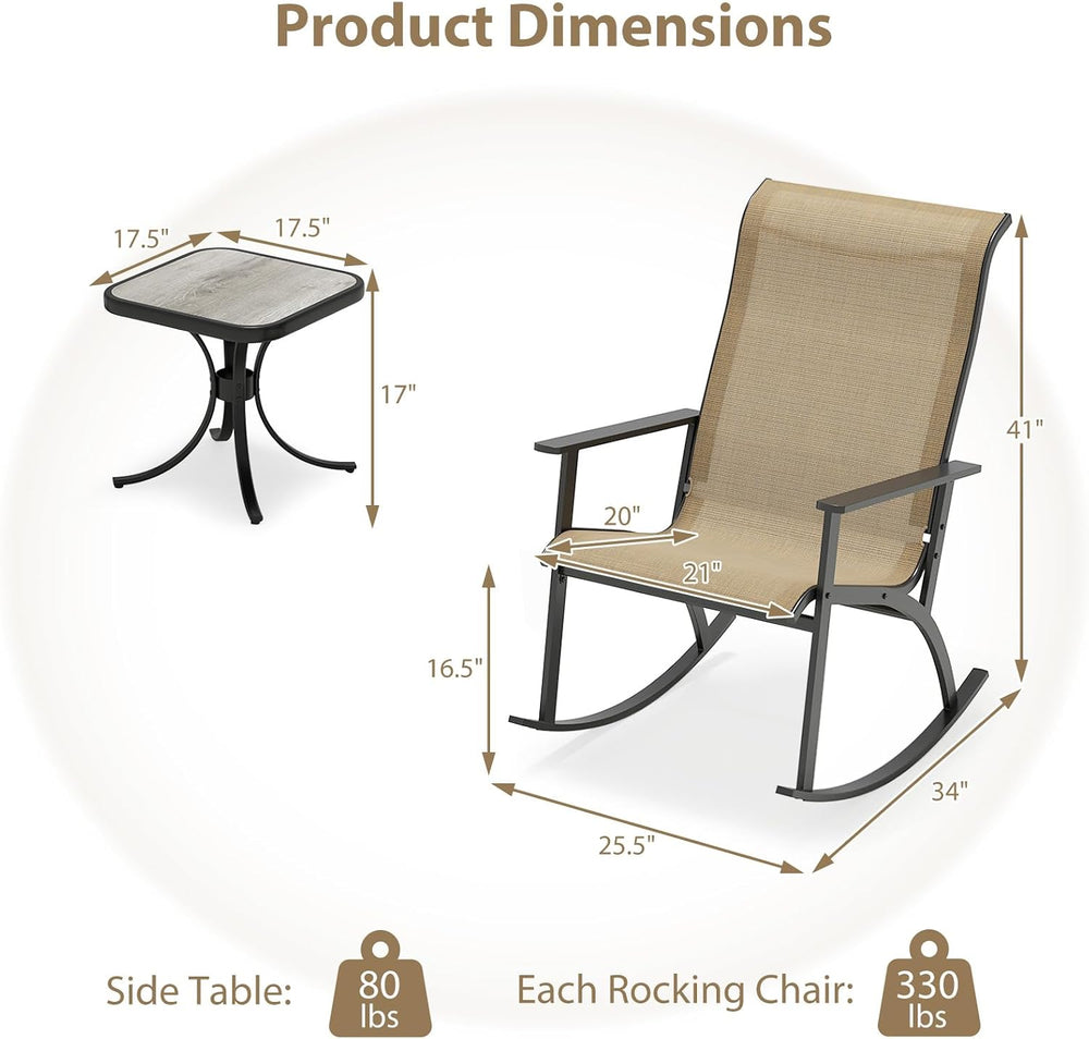 Tangkula 3 Piece Patio Rocker Set, Heavy-Duty Rocking Bistro Chairs & Tab...