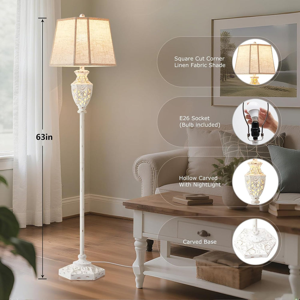 Luvkczc Rustic Floor Lamp - Resin Carved Base with Hollow Night Light
