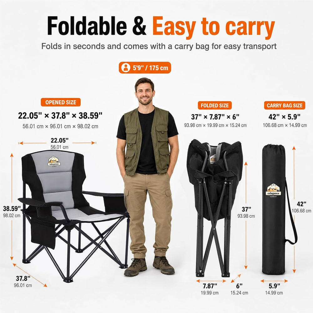 Colegence Oversized Heavy Duty Camping Chair for Adults, 450 lb, Black