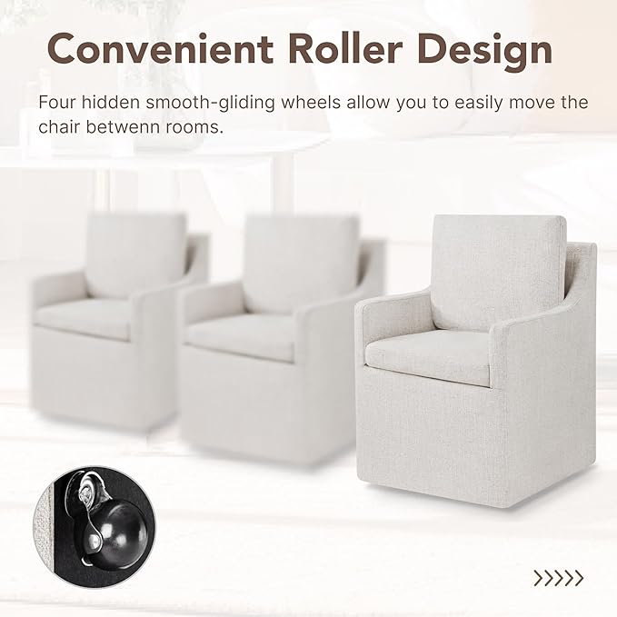 Upholstered Dining Chairs Set of 1, Modern Dining Room Chairs with Casters & Washable Cover, Rolling Accent Chair with Hidden Storage for Kitchen, Farmhouse, Living Room, Linen Fabric, 1 Box