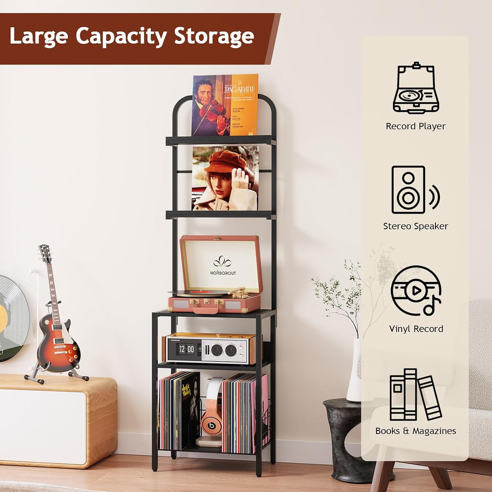 Homsorout Record Player Stand with Vinyl Storage - 5-Tier Turntable Table wit...